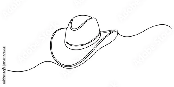 Fototapeta Continuous single drawn one line men hat, one line drawing of cowboy hat. Simple cowboy hat line art, Cowboy hat continuous one line drawing vector illustration. Premium vector, Boater Hat Continuous.