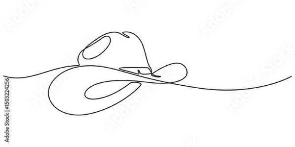 Fototapeta Continuous single drawn one line men hat, one line drawing of cowboy hat. Simple cowboy hat line art, Cowboy hat continuous one line drawing vector illustration. Premium vector, Boater Hat Continuous.
