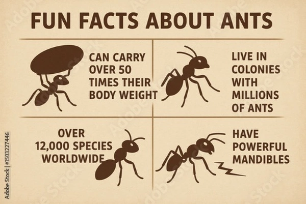 Obraz Ants infographic showing facts about carrying weight and species around the world