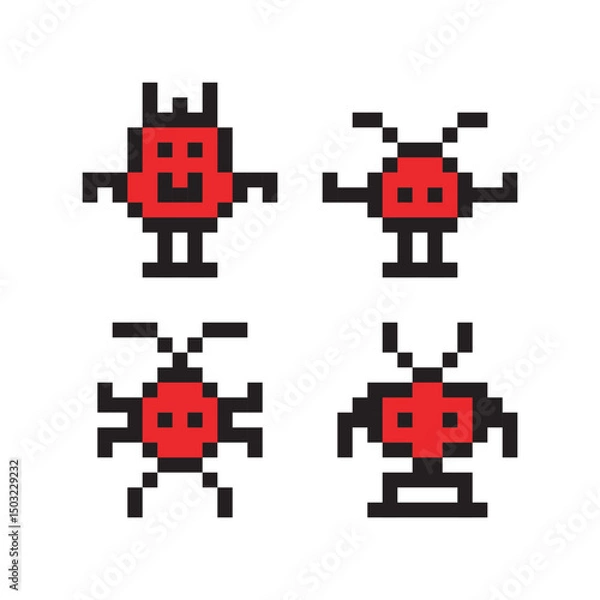 Obraz Retro Pixelated Insect Bug Character Set Design Element Illustration