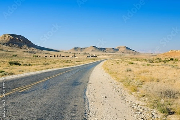 Obraz Deserted Highway Leading To Ancient Ruins In Arid Landscape