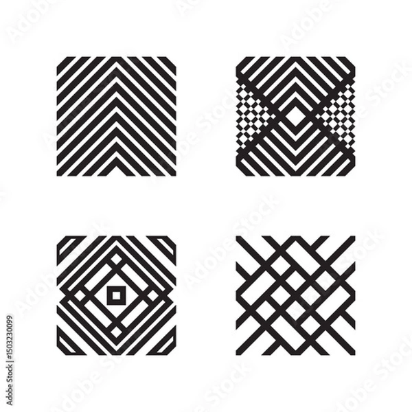 Obraz Minimalist Black and White Square Shape Line Art Abstract Pattern