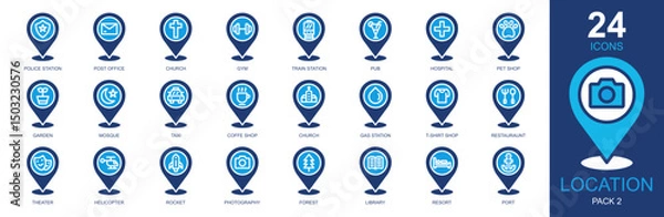 Obraz Locations Icons set vector illustration. Containing placeholder, maps and location, navigation, pin, gps and more. Simple solid icons collection.