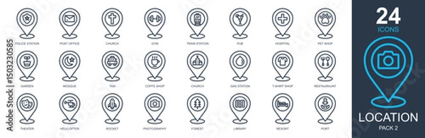 Obraz Locations Icons set vector illustration. Containing placeholder, maps and location, navigation, pin, gps and more. Simple outline icons collection.