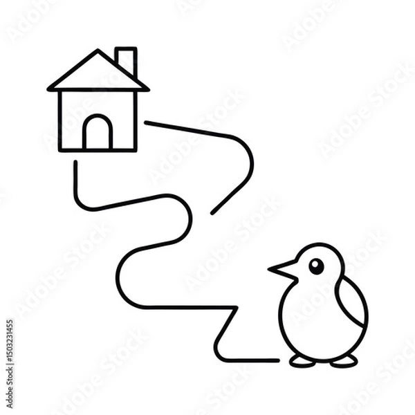 Fototapeta Vector maze game with penguin finding the house 
