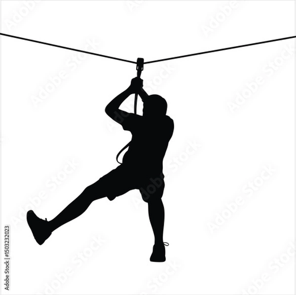 Obraz Silhouette of a person ziplining through the air enjoying outdoor adventure activities.