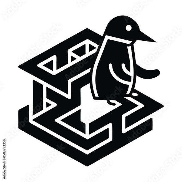 Fototapeta Vector maze game with penguin finding the house 