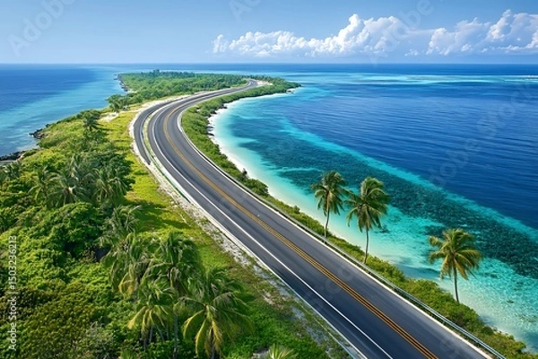 Obraz Scenic Coastal Highway Winding Through Tropical Paradise