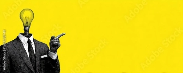 Fototapeta Innovative business concept illustrated with a light bulb head and pointing gesture