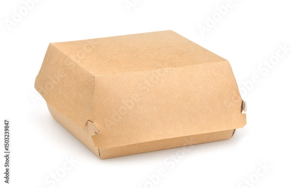 Obraz Blank brown disposable paper burger box isolated on white