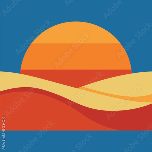 Fototapeta vector illustration of a Sunset at the dune beach