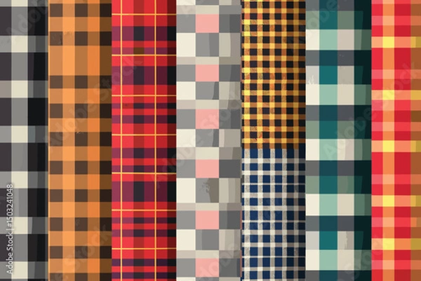 Fototapeta Check watercolor pattern painting  mosaic pattern background. Natural nude fabric and textile swatch design. Vector