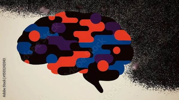 Obraz Colorful puzzle pieces forming a brain, representing intellect and complexity. psychological form. Illustration