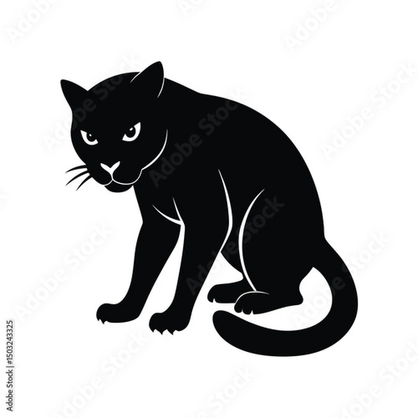 Fototapeta Vector illustration of a sleek black panther sitting and looking directly forward