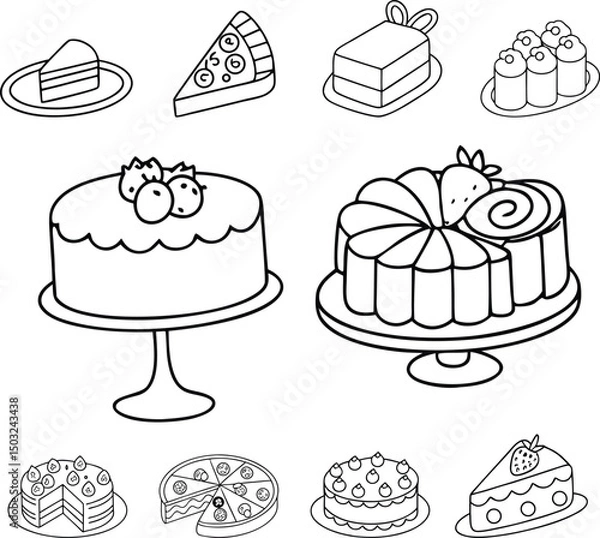 Obraz Celebration cakes in sketch style.