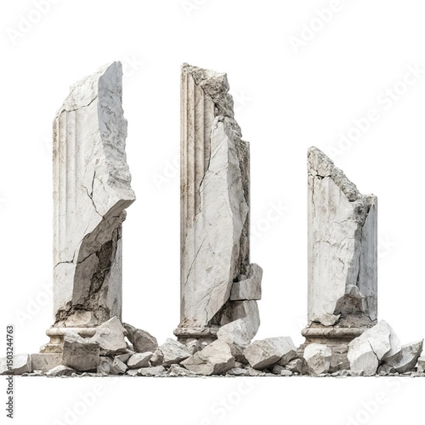 Fototapeta The weathered remains of three ancient columns stand as a testament to time