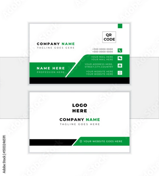 Fototapeta Modern business card template with green,black & white colors. vector abstract creative Stock Vector
