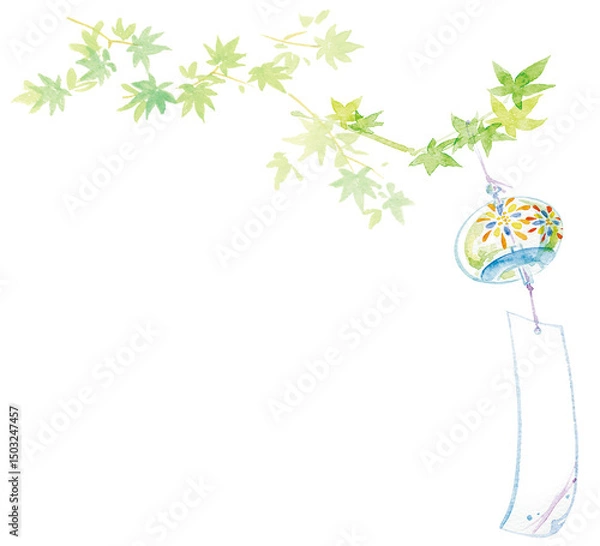 Obraz 水彩手描きの風鈴No.3(日本の夏の風景) 