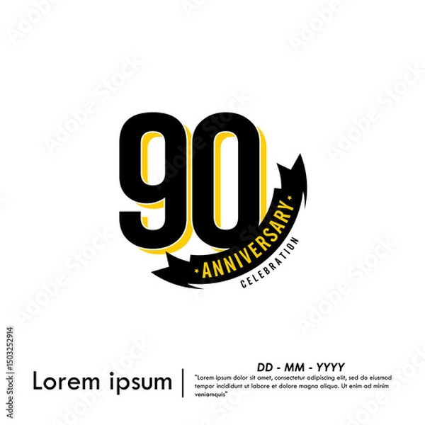 Fototapeta 90th years anniversary celebration emblem. congratulations anniversary logo isolated with ribbon on white background. vector illustration template design for web, flyers, poster, greeting 