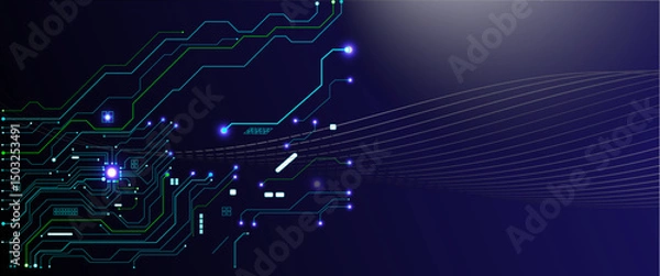 Fototapeta Abstract digital background with circuit line elements in technology blue. Circuit board vector illustration.