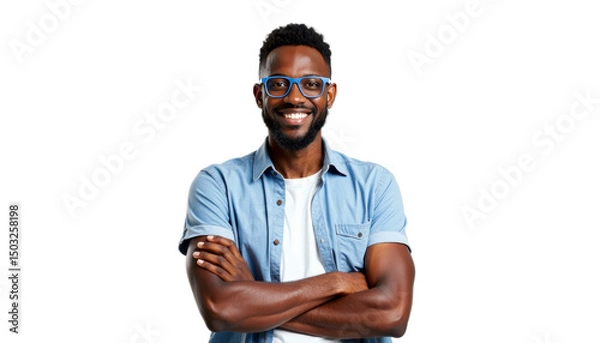 Obraz Smiling Black Man in Blue Shirt and Glasses