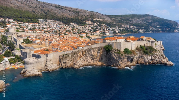 Obraz Aerial view of the coastal city of Dubrovnik. Tourist attraction of the historic city along the coast of Croatia in the Adriatic Sea