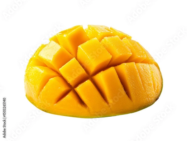 Fototapeta Fresh mango cut into cubes for healthy snacks and desserts on a transparent background, cut out