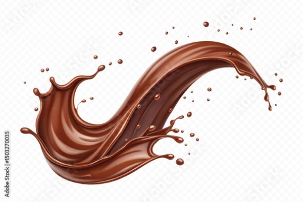 Fototapeta realistic liquid chocolate splash in wave style isolated on transparent background
