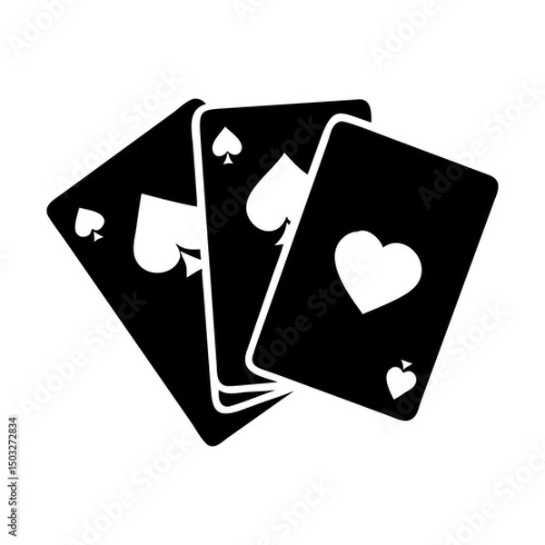 Fototapeta A minimalist illustration of three playing cards featuring the spade and heart suits