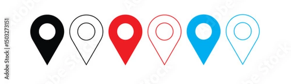 Obraz "Set of Colorful Map Location Pin Icons in Filled and Outline Styles – GPS Marker Symbols for Navigation and Location Apps"