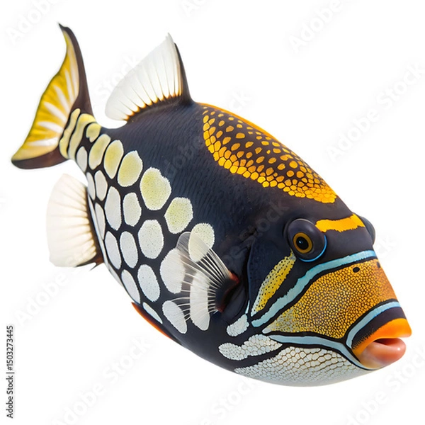 Obraz Colorful clown triggerfish with distinct spot patterns isolated on a transparent background