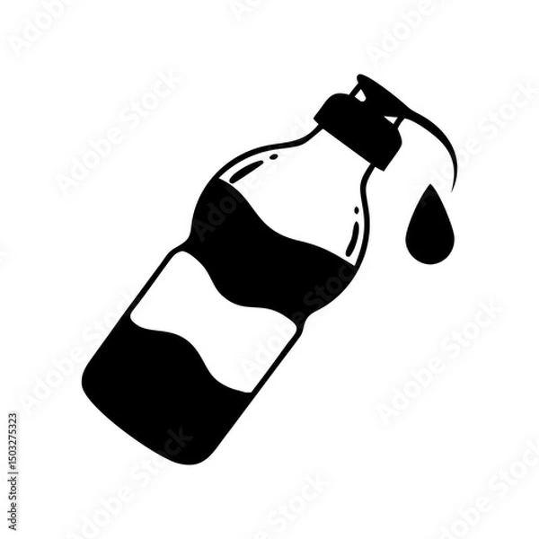 Fototapeta Black and white graphic illustration of liquid dispenser with a falling drop