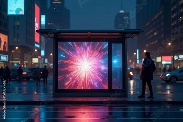 Obraz City Bus Stop Ad Mockup with Interactive Light Display
