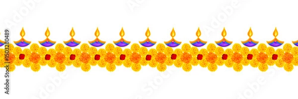 Obraz Flower garland decoration toran for Happy Diwali, Dussehra Indian Holiday festival background template for banner