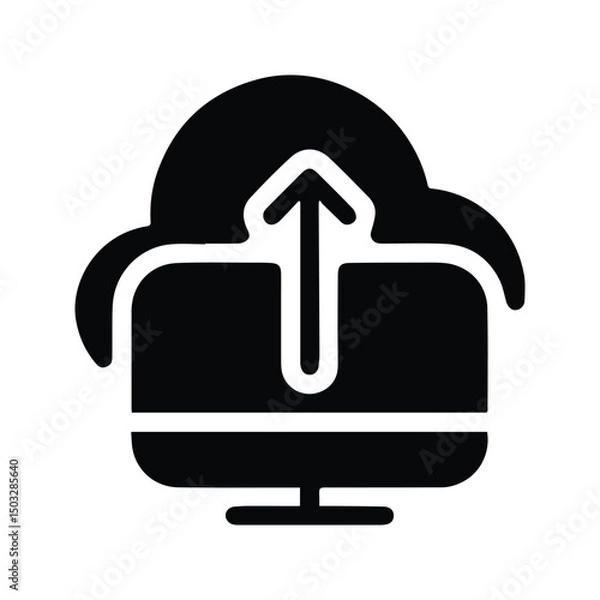Fototapeta Upload to Cloud Storage Icon. Illustration of Computer Uploading Data to Cloud Storage. Cloud with Upward Arrow Symbol.