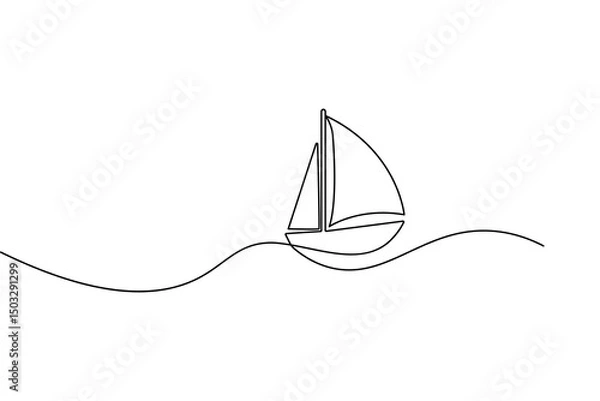 Fototapeta Minimalist sailboat vector illustration  continuous one line art design
