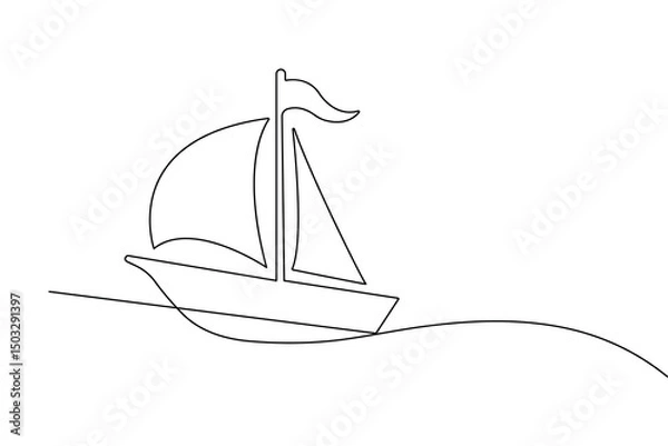 Fototapeta Minimalist sailboat vector illustration  continuous one line art design
