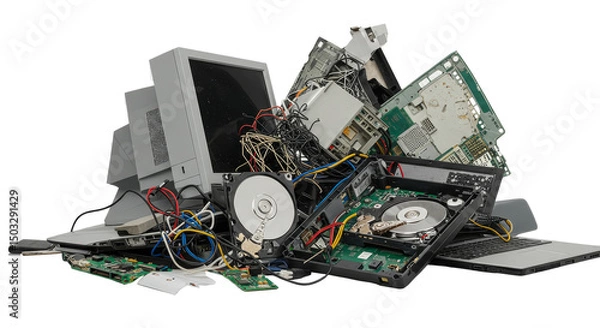 Obraz Etrash. Pile of Discarded Electronic Waste Components for Recycling