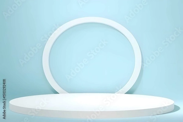 Fototapeta White 3d round podium vector illustration. Mockup empty white stair for award. Round pedestal and winner podium.