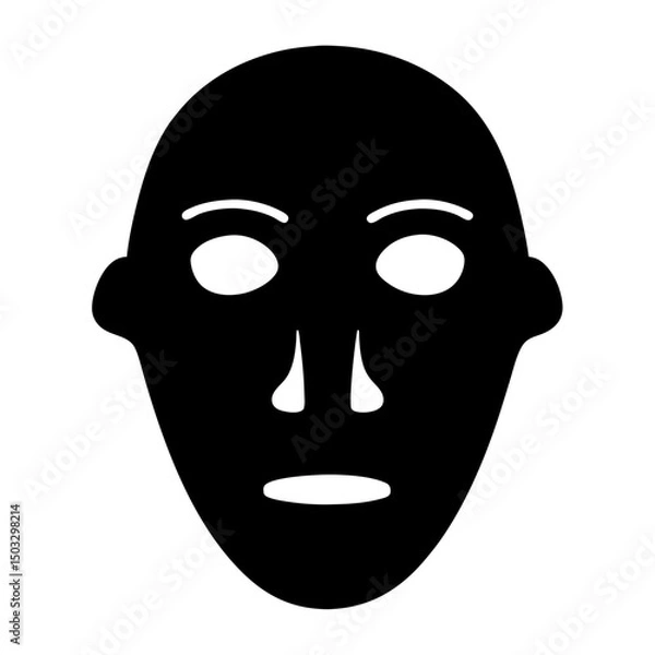 Fototapeta Silhouette of a Human Face Mask with Hollow Features, Black silhouette of a human face mask with hollow eyes, nose, and mouth openings, isolated on a white background.
