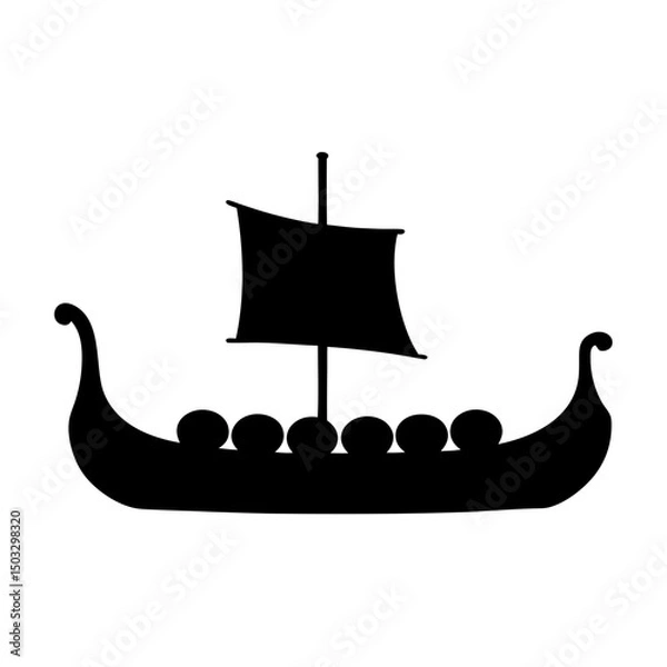 Fototapeta Silhouette of a traditional Norse Viking longship sailing on the open sea