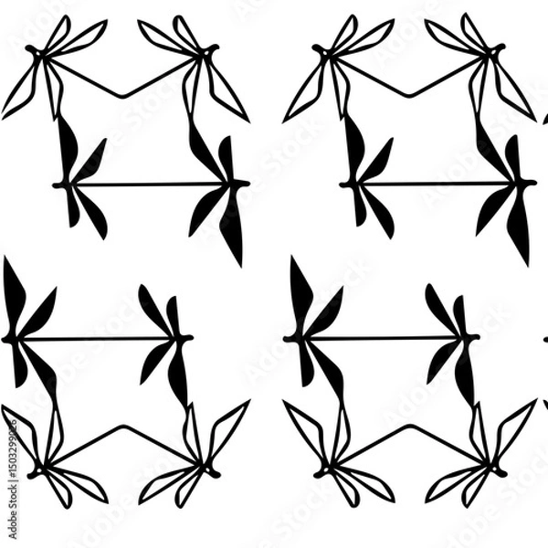 Fototapeta Seamless dragonfly pattern – minimalist black and white design