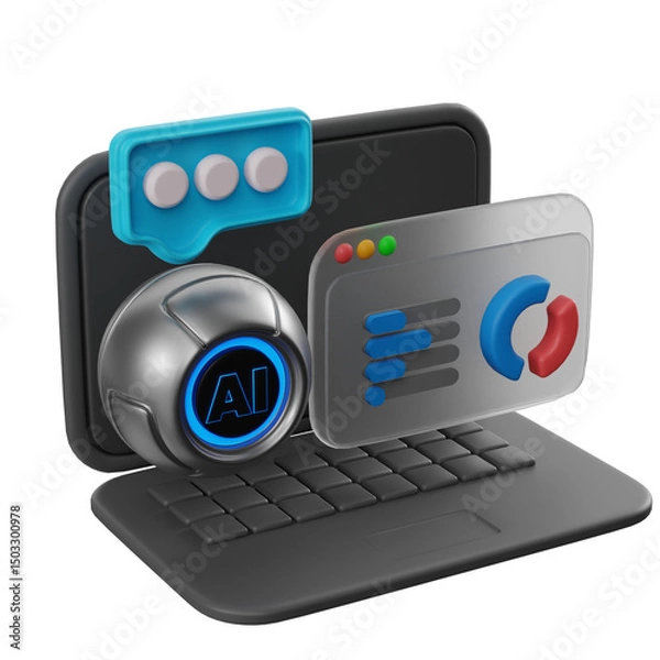 Fototapeta Web Traffic Analysis with AI. 3D illustration