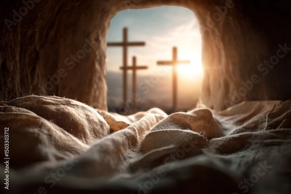 Obraz White linen sheet in the tomb of Jesus.