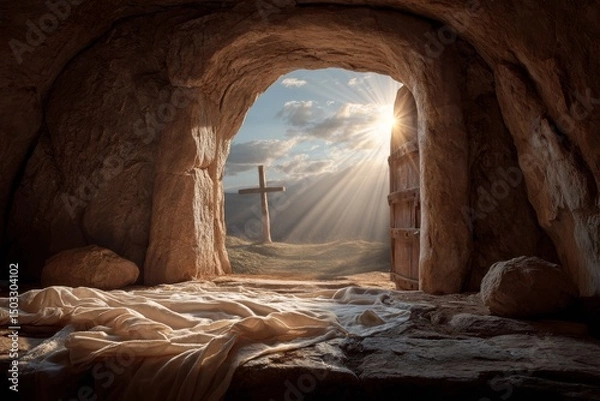 Obraz White linen sheet in the tomb of Jesus.