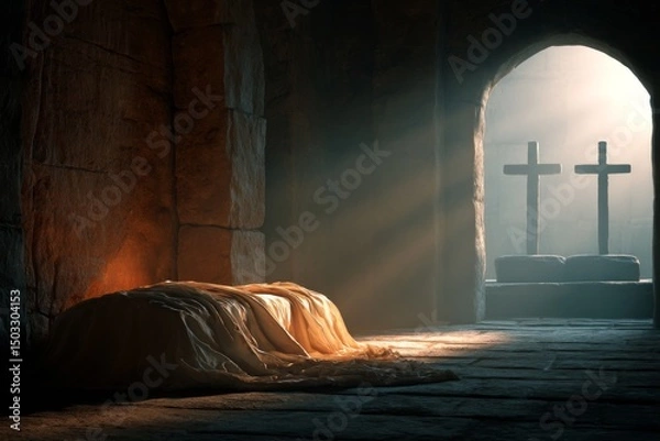 Obraz White linen sheet in the tomb of Jesus.