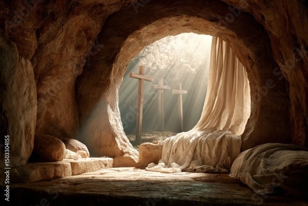 Obraz White linen sheet in the tomb of Jesus.