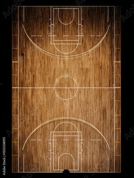 Obraz Top view of a basketball court in wooden color.

