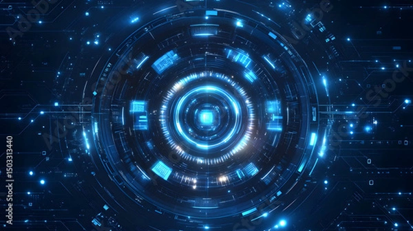 Fototapeta Blue geometric abstract technology background with futuristic digital design