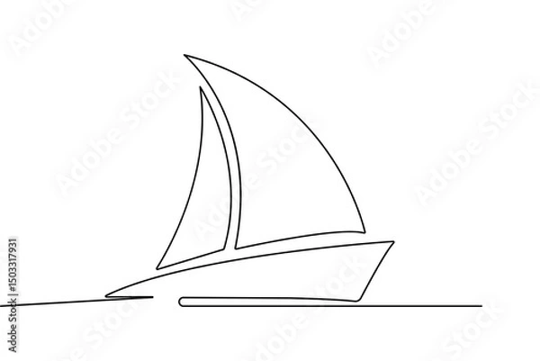 Fototapeta Minimalist sailboat vector illustration  continuous one line art design
